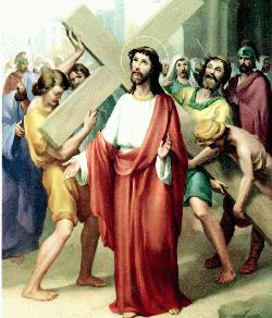 Droga Krzyżowa - obrazki  3 - 2. Jezus bierze krzyż na ramiona.jpg